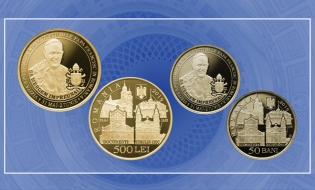 BNR lansează monede din aur și alamă pentru colecționare și pune în circulație o monedă din alamă, cu tema Vizita Apostolică a Sanctității Sale Papa Francisc în România