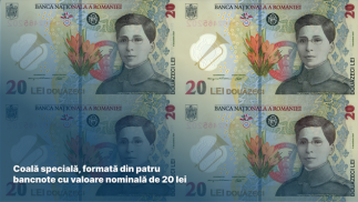 BNR a lansat în circuitul numismatic o coală specială formată din patru bancnote cu valoare nominală de 20 lei