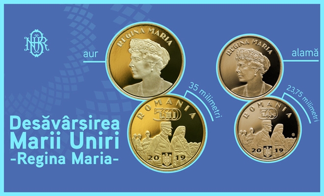 BNR va lansa monede din aur și din alamă cu tema Desăvârșirea Marii Uniri – Regina Maria